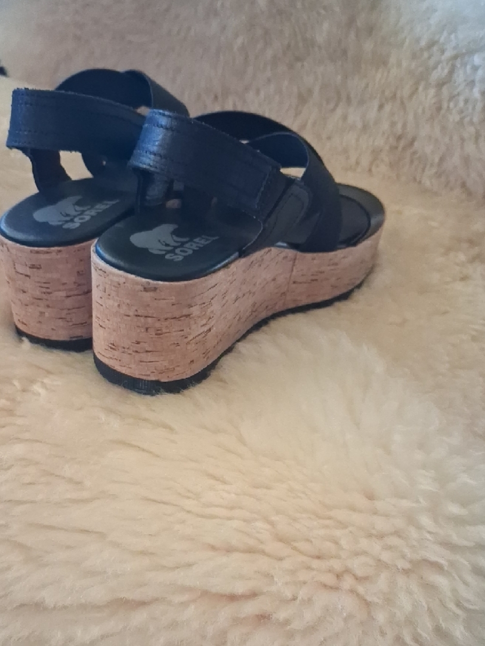 Cameron Sorel Black Cork Flatform Slingback Sandals Size 6.5 - Picture 6 of 6